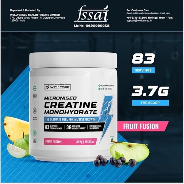 Wellcore - Pure Micronised Creatine Monohydrate (307g, 83 Servings) Fruit Fusion - Image 3