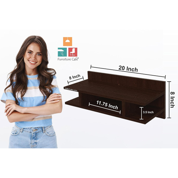 Furniture Cafe Wooden TV Cabinet Wall Shelves, Set Top Box Stand TV Stand Wall Shelf for Living Room Stylish Hanging Rack Organizer Home Decor Furniture (Colour Brown) - Image 2
