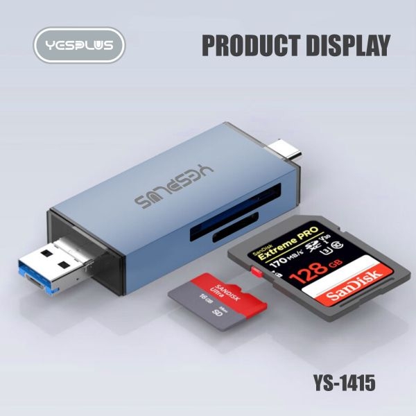USB OTG Hub YESPLUS YS-1415 Multi-Function Card Reader USB/Type-C/Micro + SD/MicroSD Gray - Image 2