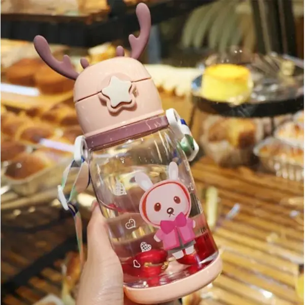 KOJA Water Bottle For Kids School/Outdoor/Travel Cute Cartoon Fashion Shoulder Strap Lovely Deer Fawn Bottle - Image 3