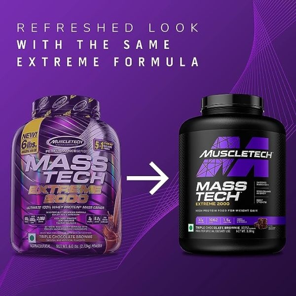 Muscletech Masstech Extreme 2000 Mass Gainer Triple Chocolate Browmnie 3Kg - Image 3