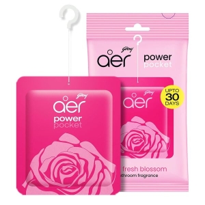 Godrej Aer Power Pocket | Bathroom freshener Rose Fresh Blossom (10g) | Lasts up to 30 days | Toilet freshener Pack Of 2