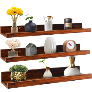 3PC Floating Wall Mount Shelves Living Room & Bedroom Wall Decoration, Multipurpose Shelf in Brown (2ft)
