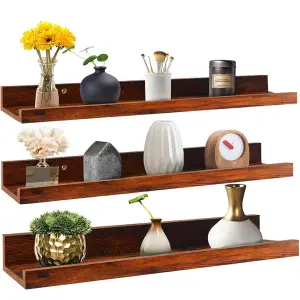 3PC Floating Wall Mount Shelves Living Room & Bedroom Wall Decoration, Multipurpose Shelf in Brown (2ft)