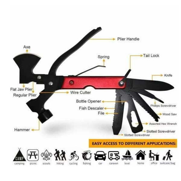 KOJA All In One Axe Hammer Camping Tool Survival Knife Kit - Image 3