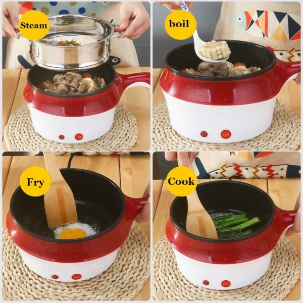 Multifunctional Electric Cooker Hot Pot Mini Non-stick Food Noodle Cooking Skillet Egg Steamer Soup Heater Pot Frying Pan - Image 2