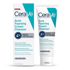 Cera.Ve Acne Foaming Cream Cleanser, 4% Benzoyl Peroxide Face Wash With Hyaluronic Acid, Niacinamide & Ceramides, Gentle Daily Acne Treatment For Face