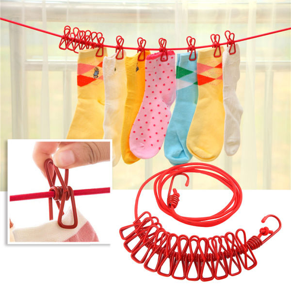 Portable Multi Functional Cloth Drying Rope With 12 Clip Outdoor Travel Clothesline Rope Clothes Hanging Hook - Image 3