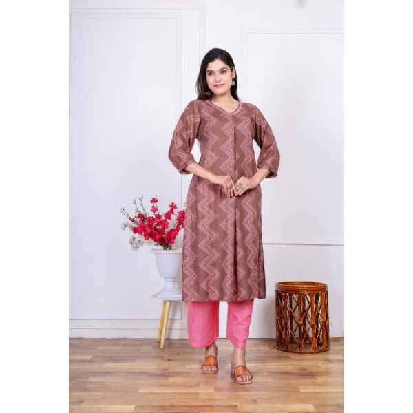 Bisesh Creation Brown Neck Pote Embroidery Kurtha Pant Set Printed For Women - Image 4