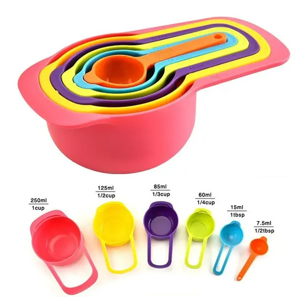 6pc Measuring Cups and Spoons Set – Plastic Baking Tools with Scale for Cooking and Baking, Measuring Cup - Image 4