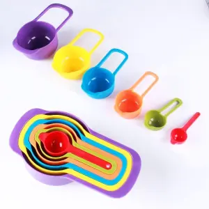 6pc Measuring Cups and Spoons Set – Plastic Baking Tools with Scale for Cooking and Baking, Measuring Cup