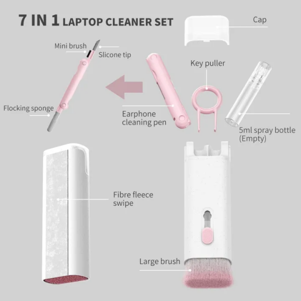 7 in 1 Cleaner Kit, Multi-Function Earbud Cleaning Pen, Soft Brush Corner Gap Duster Keycap Puller Laptop Screen Cleaner - Image 5