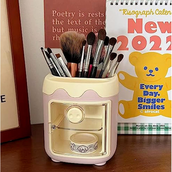 KOJA Pig Shape Jelly Desk Pencil Pen Makeup Brushes Holder Stationery Storage Box Pen Organizers With 2 Compartments - Image 2