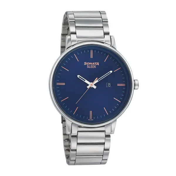 Sonata Quartz Analog Blue Dial Stainless Steel Strap Watch for Men - Image 5