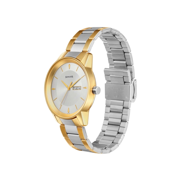 Sonata Quartz Analog with Day and Date Silver Dial Stainless Steel Strap Watch for Men - Image 2