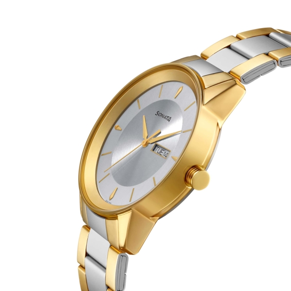 Sonata Quartz Analog with Day and Date Silver Dial Stainless Steel Strap Watch for Men - Image 3