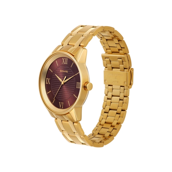 Sonata Quartz Analog Brown Dial Stainless Steel Strap Watch for Men - Image 2