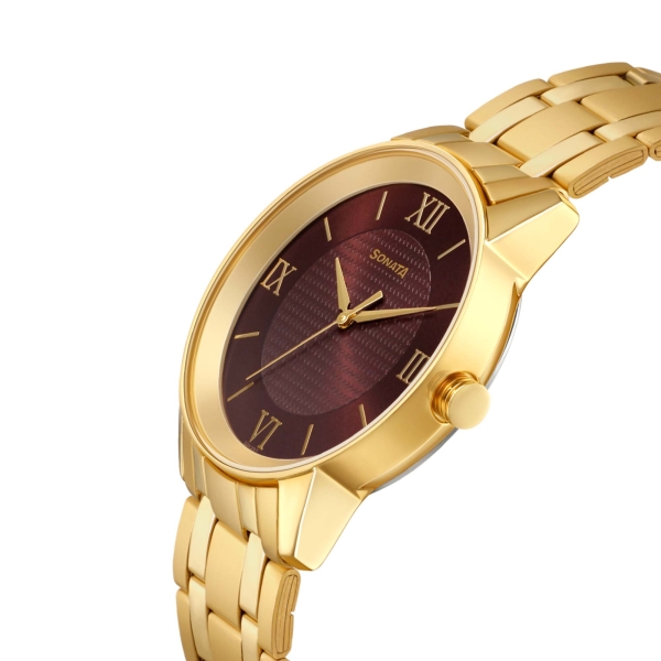 Sonata Quartz Analog Brown Dial Stainless Steel Strap Watch for Men - Image 3