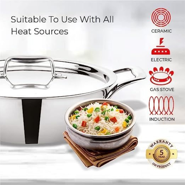 BALTRA Kadhai Triply Stainless Steel Cookware - 30cm - Image 3