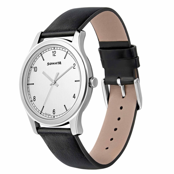 Sonata Quartz Analog Silver Dial Leather Strap Watch for Men - Image 2