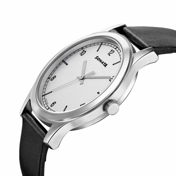Sonata Quartz Analog Silver Dial Leather Strap Watch for Men - Image 3