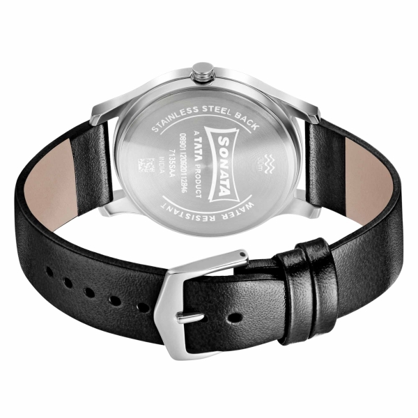Sonata Quartz Analog Silver Dial Leather Strap Watch for Men - Image 4