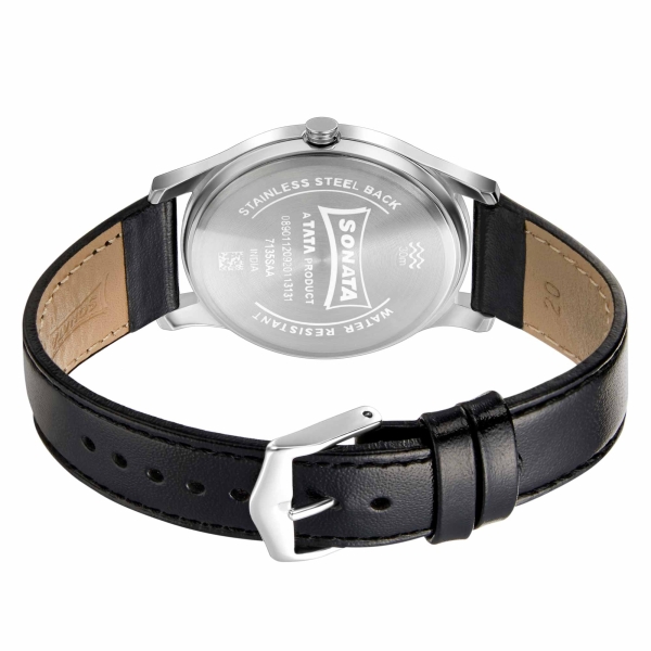 Sonata Quartz Analog Black Dial Leather Strap Watch for Men - Image 4