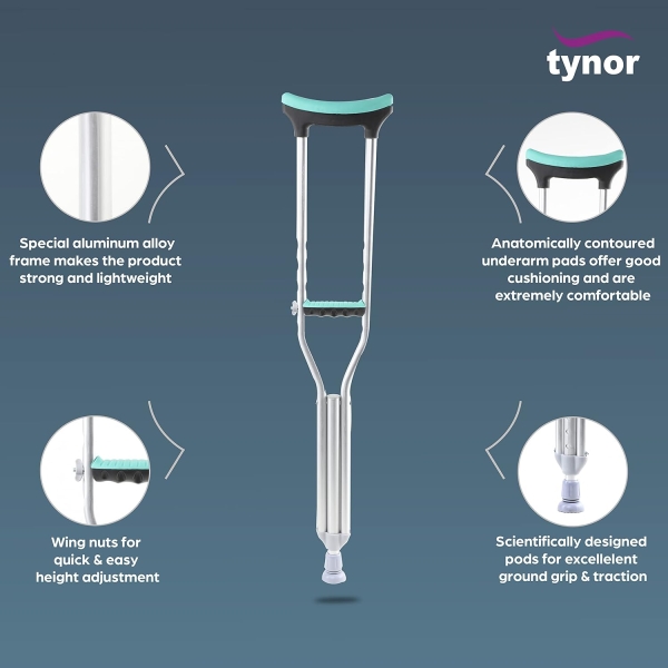 Tynor Auxiliary Crutch, Silver, Medium, 1 Pair - Image 2
