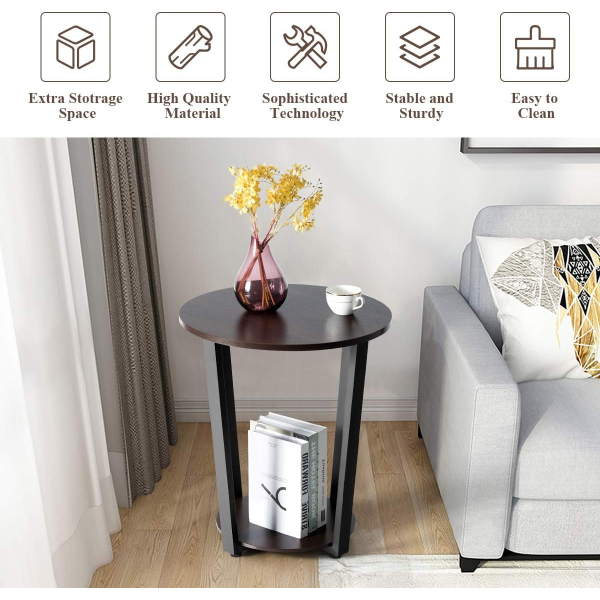 Round End Table, 2-Tier Accent Table for Small Space Storage Shelf, Farmhouse Side Table for Living Room, Bed Side Table Night Stand for Bedroom - Image 7