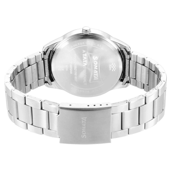 Sonata Quartz Analog with Day and Date Blue Dial Stainless Steel Strap Watch for Men - Image 4