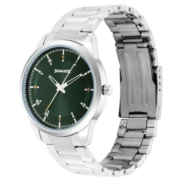Sonata Force Quartz Analog Green Dial Stainless Steel Strap Watch for Men - Image 2