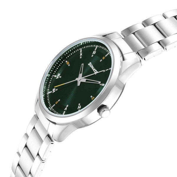 Sonata Force Quartz Analog Green Dial Stainless Steel Strap Watch for Men - Image 3