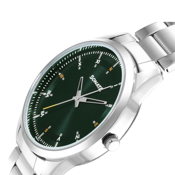 Sonata Force Quartz Analog Green Dial Stainless Steel Strap Watch for Men - Image 5