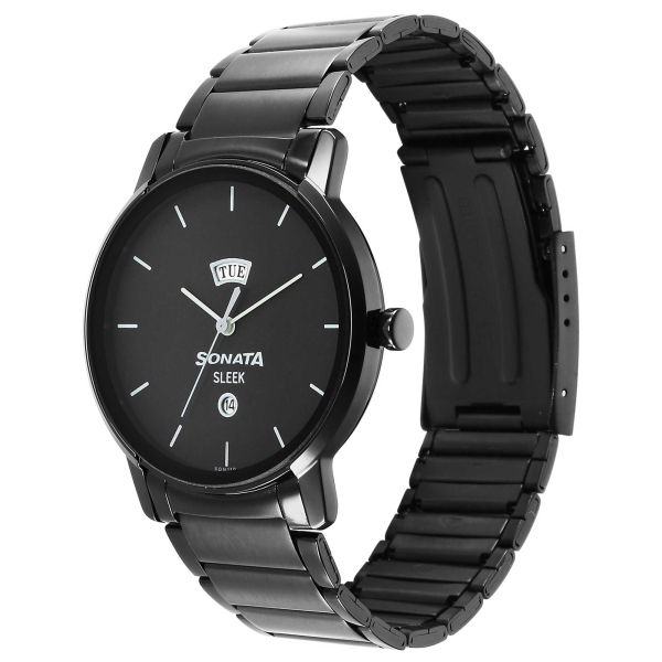 Sleek Black Dial Analog with Day and Date Watch for Men - Image 2