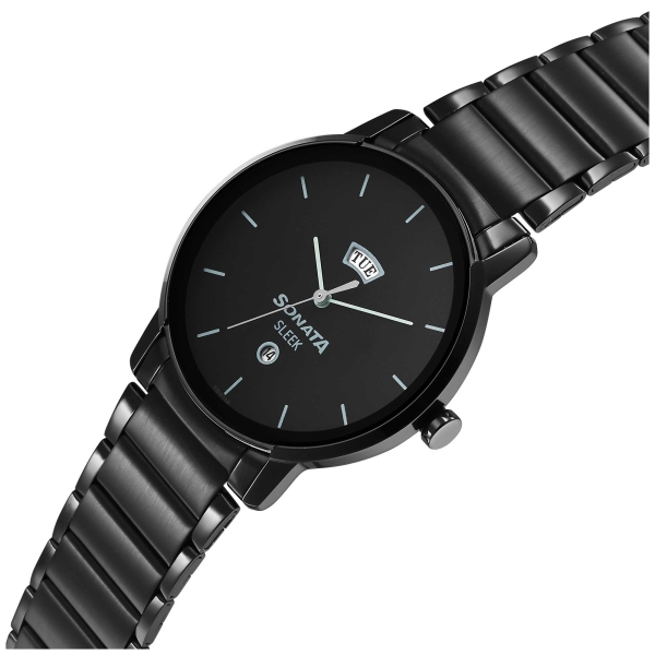 Sleek Black Dial Analog with Day and Date Watch for Men - Image 3