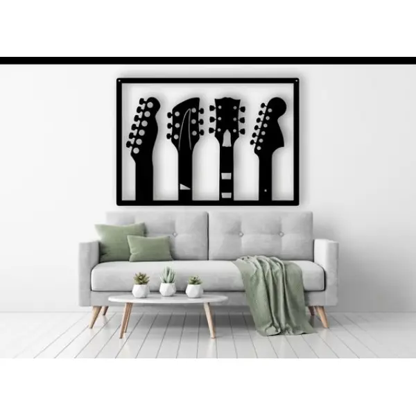 3D Guitar Canvas Wooden Frame Wall Home Decor in Black - Image 3