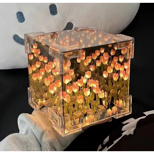 Tulip Nightlight Handmade DIY Material Cube Tulip Mirror Bedroom Decor Atmosphere Lamp Valentine's Day Birthday Gift - Image 4