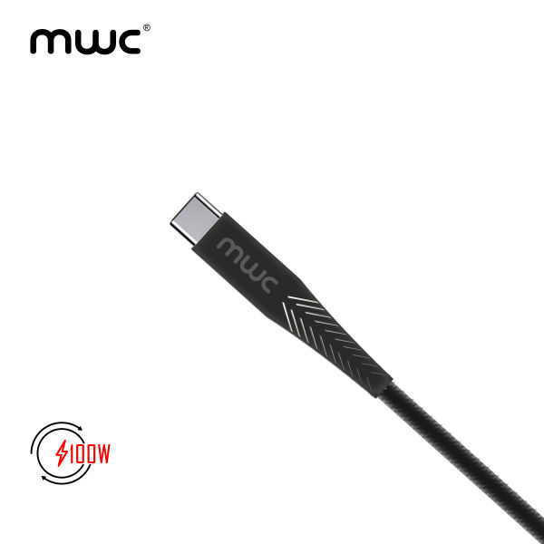 MWC MUC100W Premium | USB-A to Type-C 100W Premium Quality Ultra-Fast Charging Cable | 1m Long Premium Quality Core and coated with Premium TPE | USB 3.1 | 5A - Black - Image 2