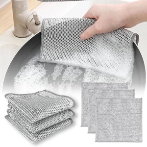 Redclip Multifunctional Non-Scratch Wire Dishcloth, Silver Wire Mesh Knit Cleaning Cloth Wire Dishwashing Rags Wire Cleaning Cloth Wire Dish Towels for Kitchen, Sinks, Pots, Pans 5pc set (30cm*30cm)