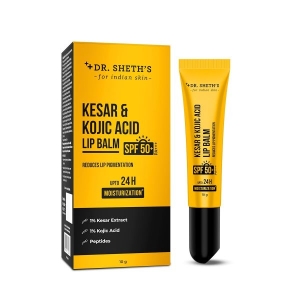 Dr. Sheth's Kesar & Kojic Acid Lip Balm|Reduces Lip Pigmentation|SPF 50+ PA+++|24H Moisturization|Non Sticky|Lightweight|For Dark,Dry,Flaky Lips|Natural Oils & Butters|All Genders|10g
