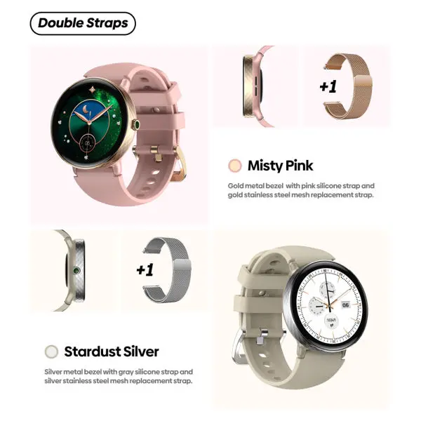 NEW Zeblaze Lily 2 Ladies Smart Watch | Double Strap | 1.2" AMOLED Display | IP 68 | Dual Metal & Silicone Strap | Fitness Tracking & Health Monitoring Smartwatch For Women - Image 3