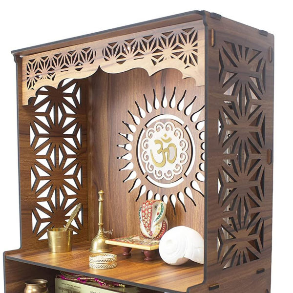 Wooden Pooja Stand Designer Mandir for Home Office Brown Temple - Wooden Temple Frame | - Image 3
