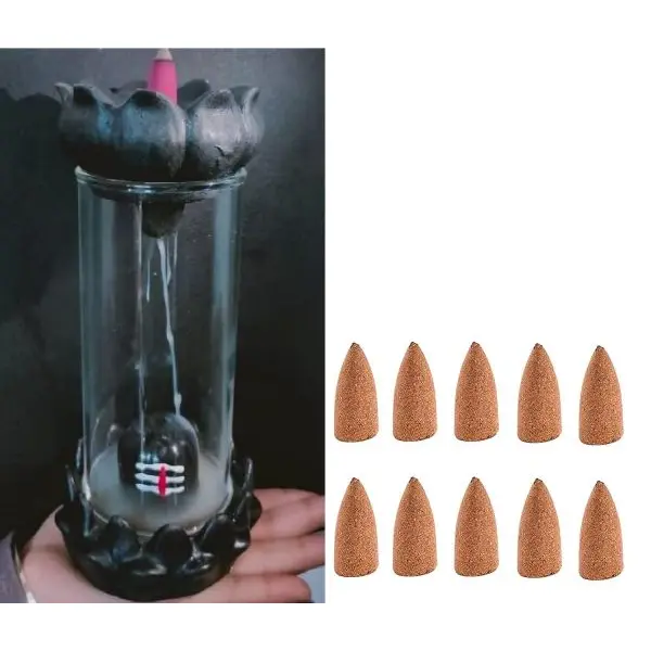 HaridwarDivine Adiyogi Tilak Shivling Glass Smoke Waterfall Fountain Idol | Shivaling Cylinder Glass Backflow Incense Burner with 10 Free Smoke Cones - Image 3