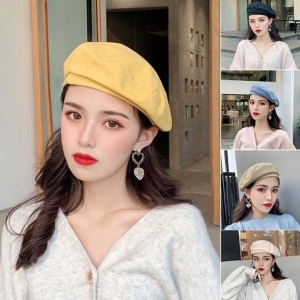 KOJA Women Thin Breathable Beret/ Vintage Solid Color Cotton Octagonal Flat Cap/Ins Style Outdoor Military Hat/Artist Painter