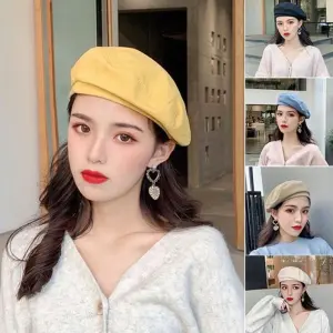 KOJA Women Thin Breathable Beret/ Vintage Solid Color Cotton Octagonal Flat Cap/Ins Style Outdoor Military Hat/Artist Painter