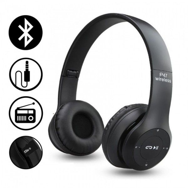 P47 On Ear Headphones Foldable Bluetooth Headset With Mic Stereo Bass Wired/Wireless Earphones - Image 3
