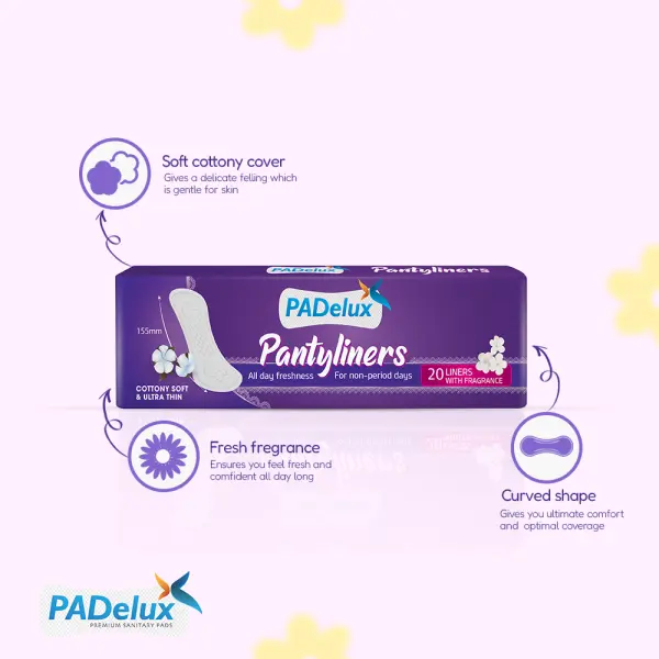 PADelux Pantyliner 155mm-20 Liners With fragnance (pack of 3) - Image 2
