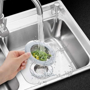 KitchenFest® Stainless Steel Kitchen Sink Strainer Plug, Filter Stopper Mesh Long Hair Food Blockages Cleaning Tool for Bathroom Kitchen Sink (9cm)