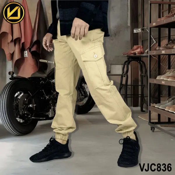 VIRJEANS (VJC836) Cargo Box Joggers 6 Pocket Pant For Men-Cream - Image 2
