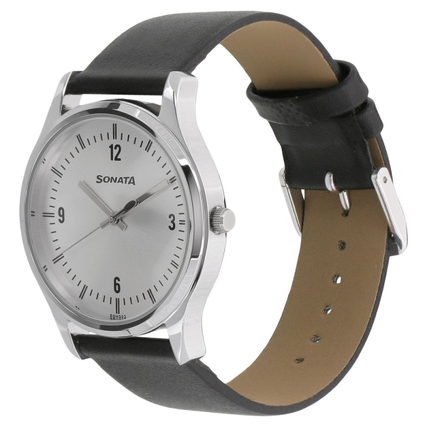 Sonata Quartz Analog Silver Dial Leather Strap Watch for Men - Image 2